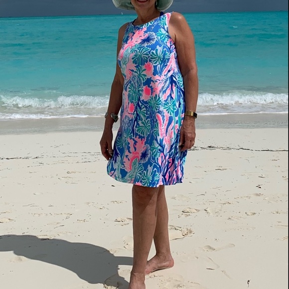 EUC Lilly Pulitzer Kristen Swing Dress Multi Jet Stream Lattice Blue Pink - L - Picture 12 of 12